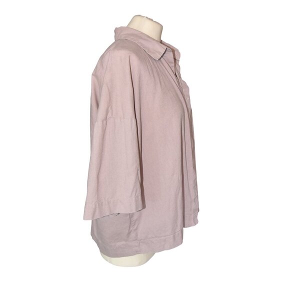 H&M Cropped Wide Sleeve Linen Cotton Blend Shirt Blouse Size Small Dusty Mauve - Picture 2 of 8